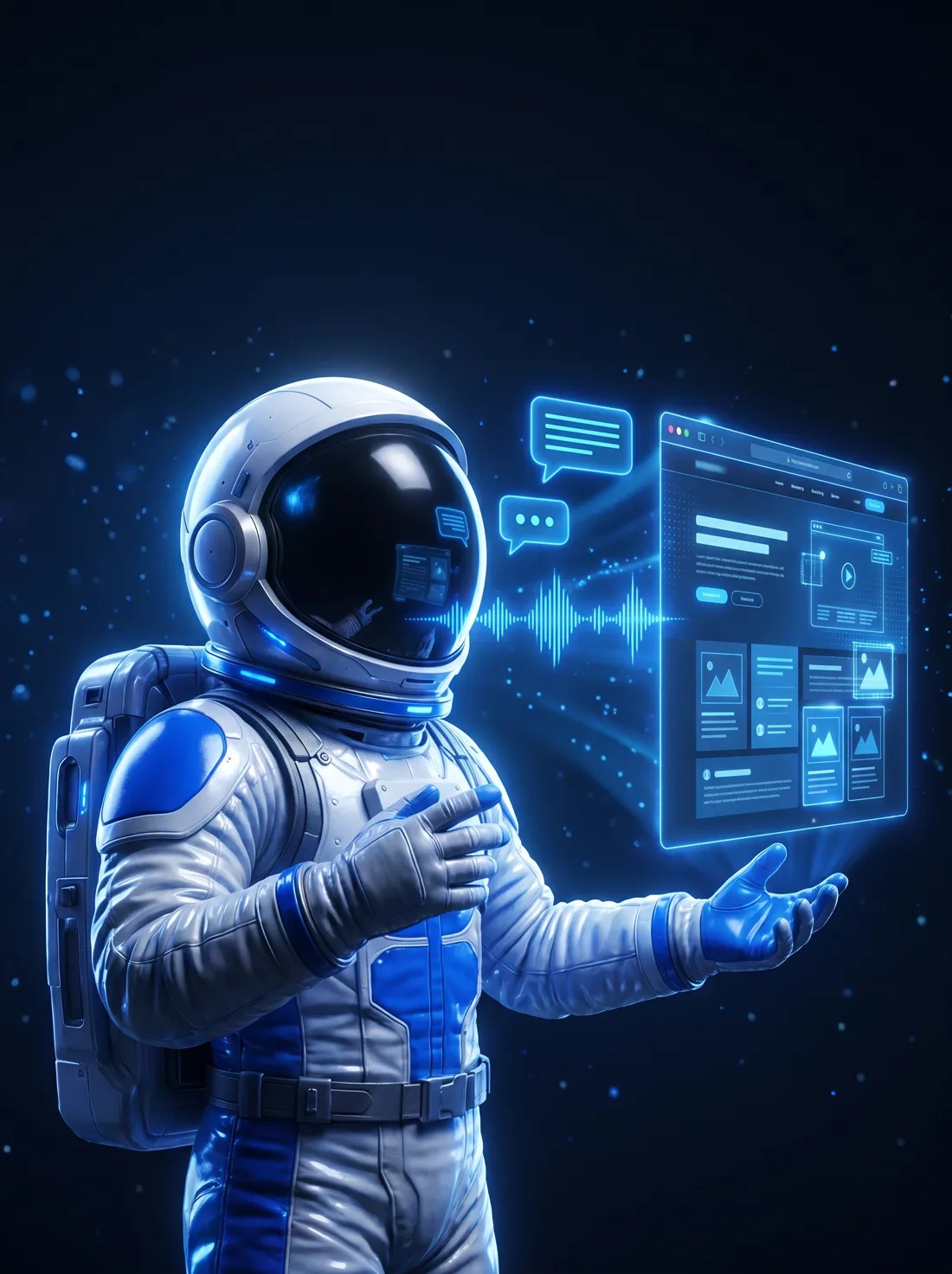 Astronauta da ZenHost editando um site conversando com a IA