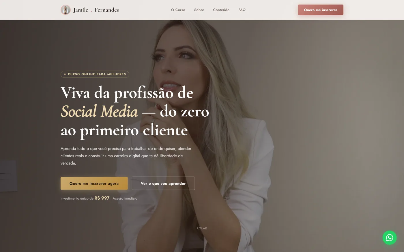 Site Curso de Social Media criado com a IA da ZenHost