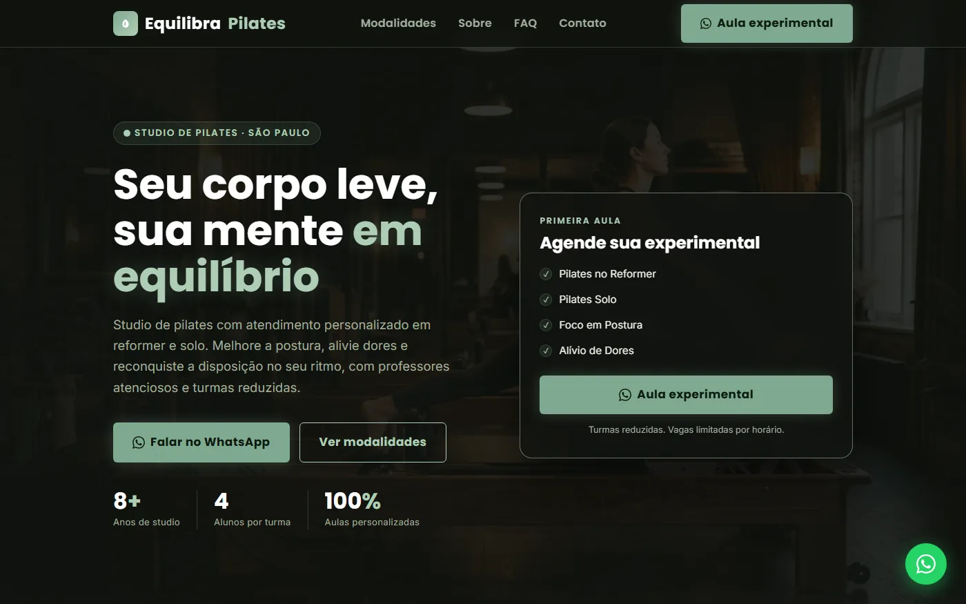 Site Equilibra Pilates criado com a IA da ZenHost