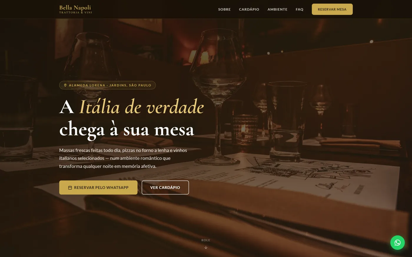 Site Trattoria Bella Napoli criado com a IA da ZenHost