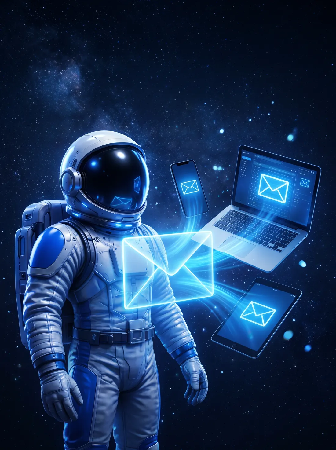 Astronauta da ZenHost com o mesmo e-mail funcionando em notebook, celular e tablet