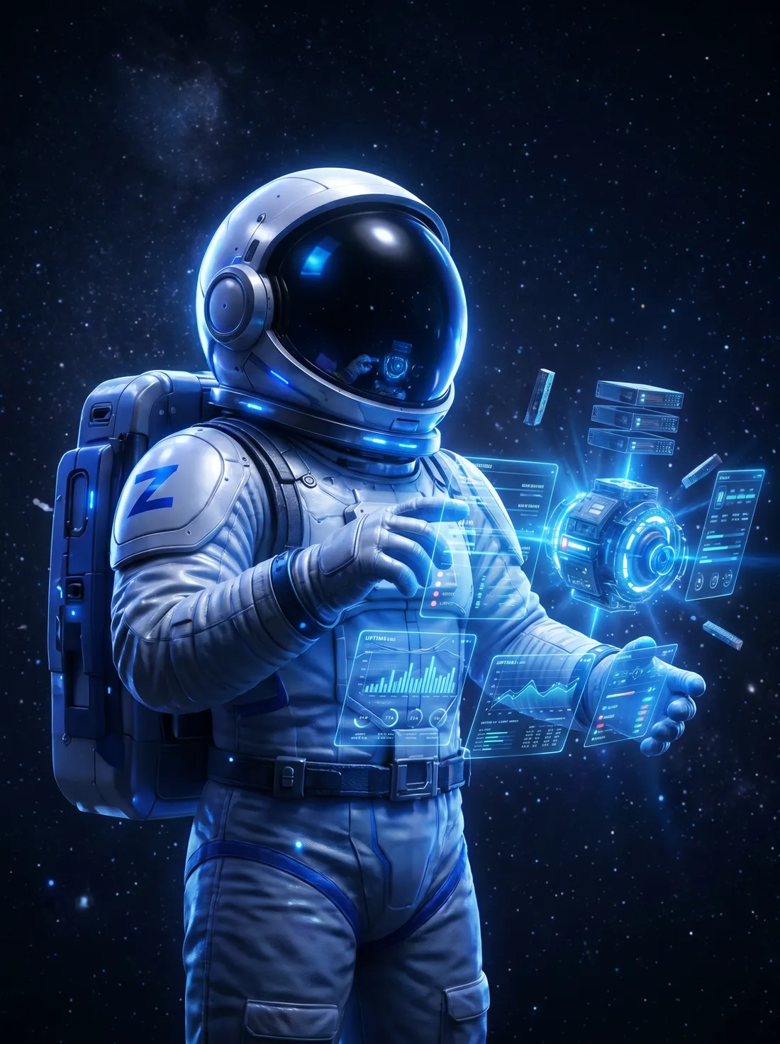 Astronauta da ZenHost cuidando de um projeto em órbita, simbolizando a gestão contínua