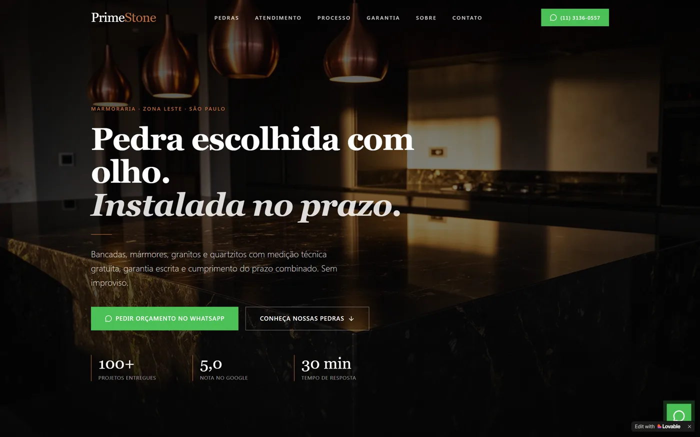 Site PrimeStone feito pela ZenHost